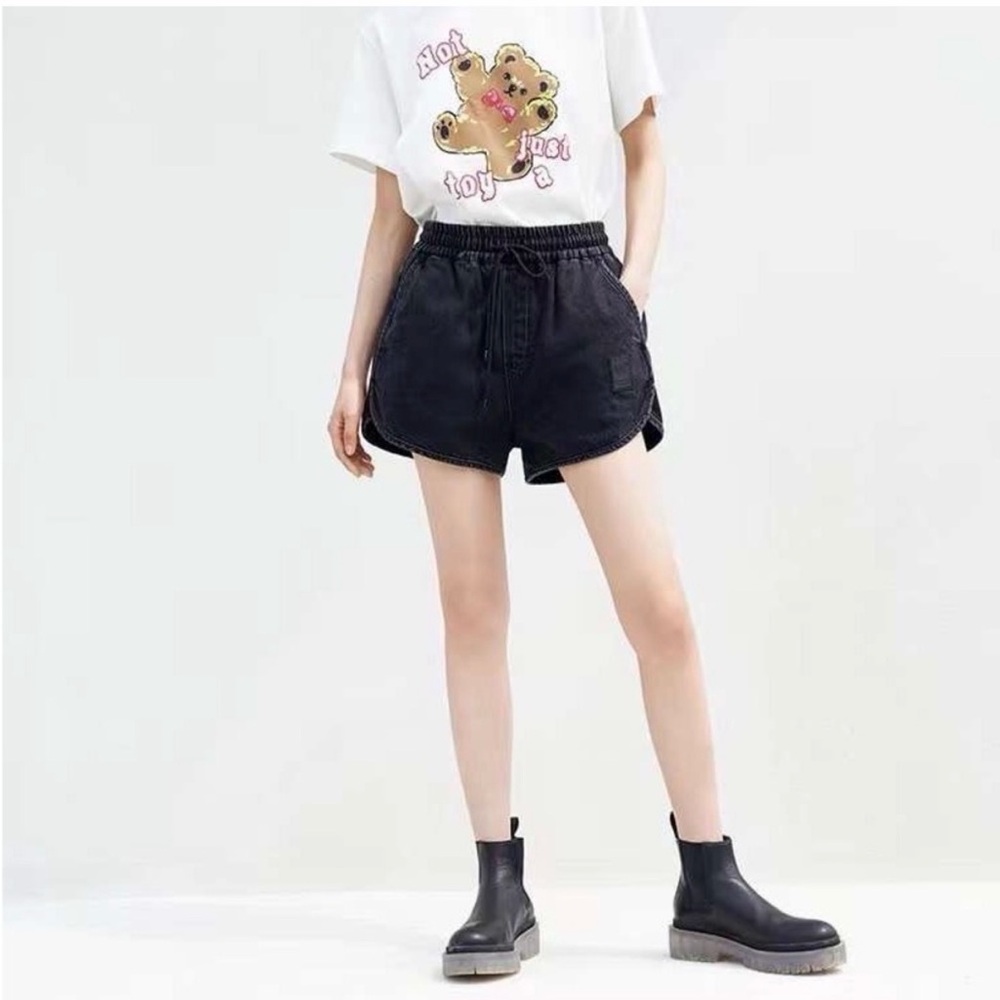 Mo &Co High Waist Black Denim Shorts . See the measurements
